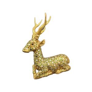 Wood Carved Golden Deer with Gold Leaf Mirrored Balinese Thai 13" Tall 12" Long